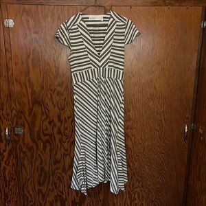 Grey and White Striped Midi Dress